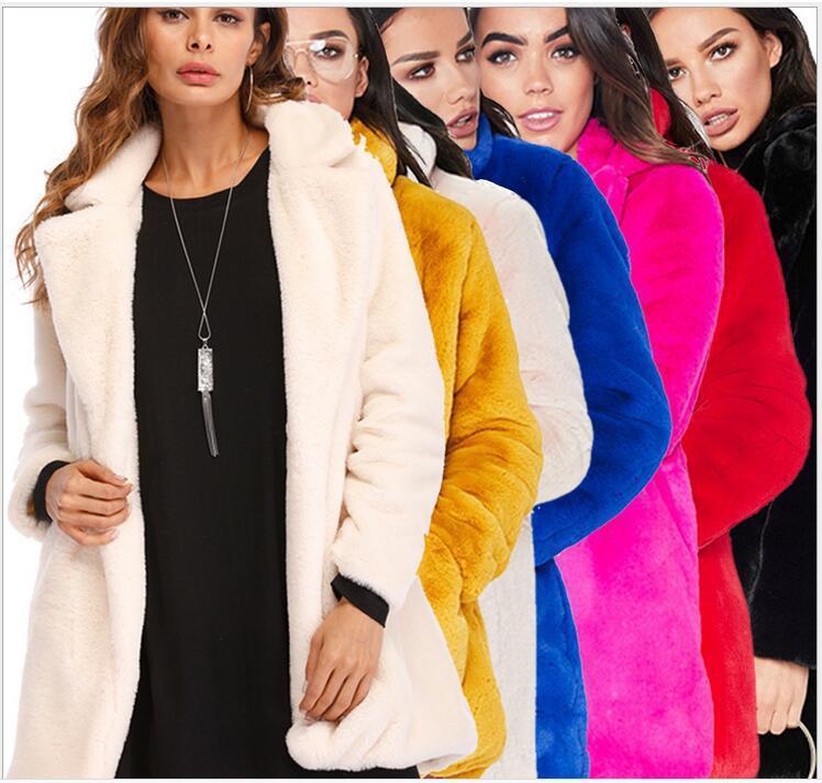 Faux Fur Coat Women Long Sleeve Warm Thick Wave Jackets Plus Size Coat Winter Black Yellow Rose Red Fur Coats Autumn Limorista
