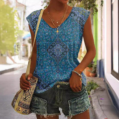 Printed Sleeveless Loose T-shirt Summer Women Limorista