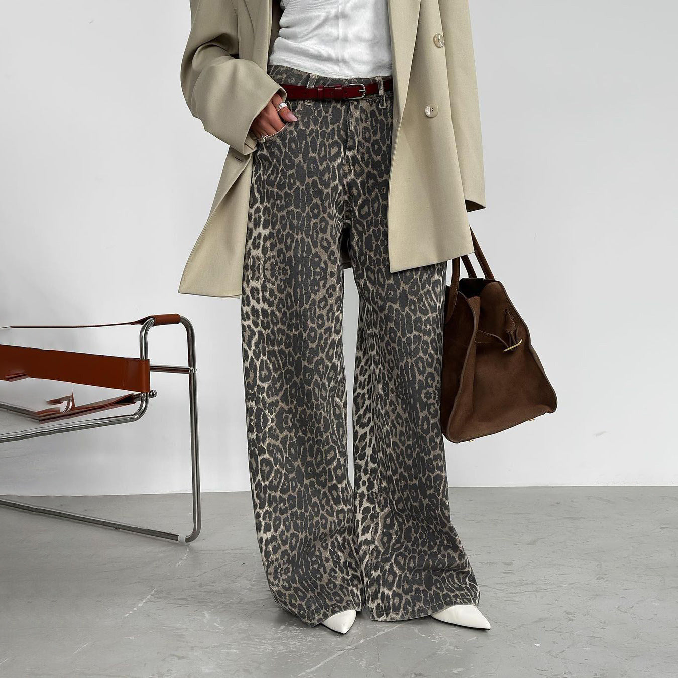 Elegant Loose Slim High Street Leopard Jeans Limorista