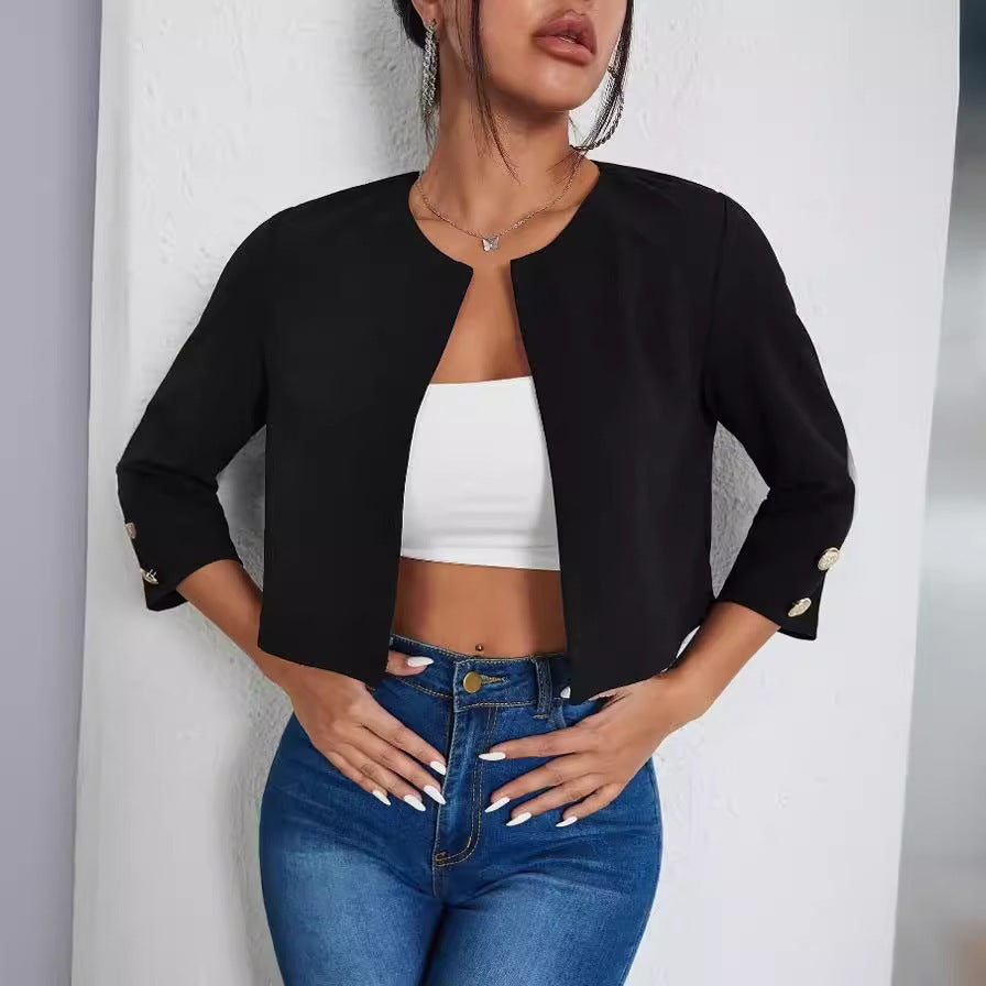 Solid Color Slit Bomber Jacket Limorista