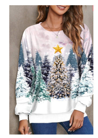 Snowflake Print Pullover Plus Size Women&