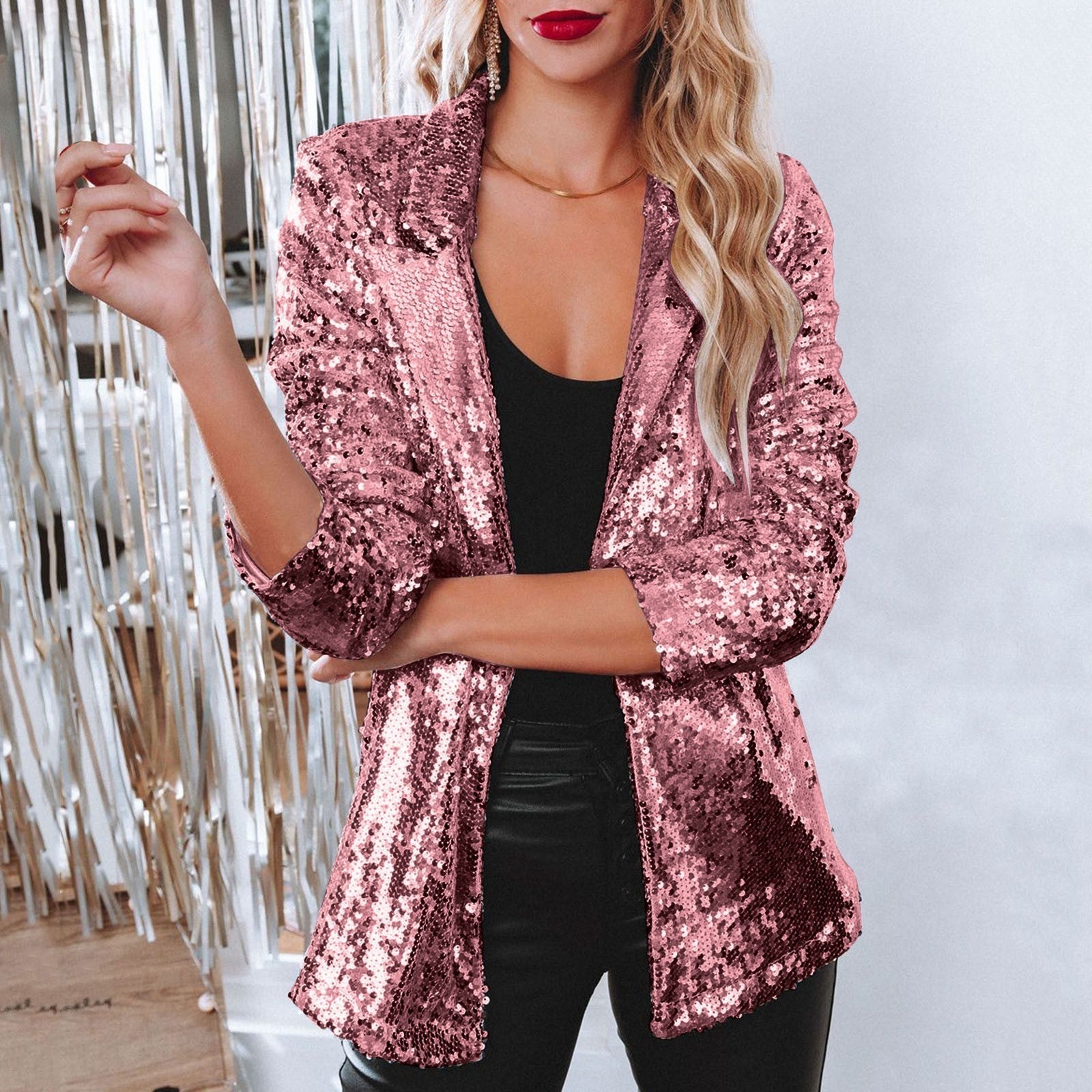 Lapel Long Sleeve Sequined Casual Suit Jacket Women Limorista