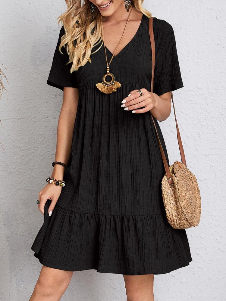 V-neck Short Sleeve Dress Summer Fashion Casual Loose Ruffled Dresses Beach Clothing Women Limorista