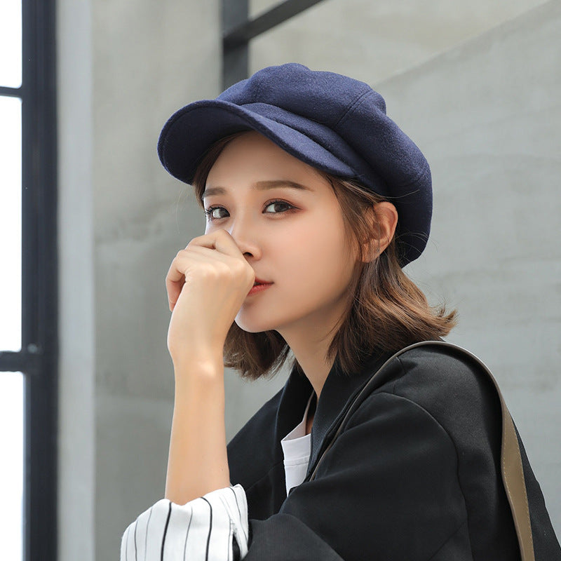 Woolen Octagonal Hat Young Woman Painter Peaked Beret Limorista