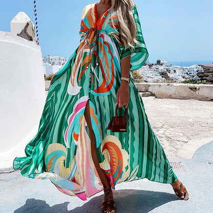 Sexy V-neck Split Irregular Beach Long Skirt Dress Limorista