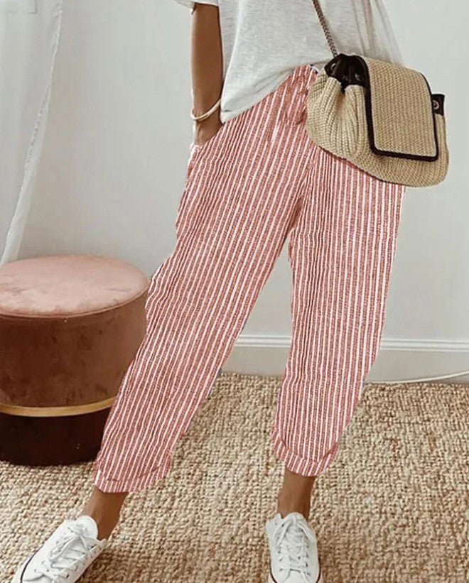 Summer Stripes Casual Pants Loose Elastic Waist Women Limorista