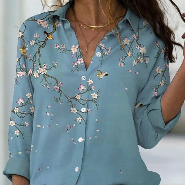 Long Sleeve Floral Collar Loose Casual Shirt Limorista