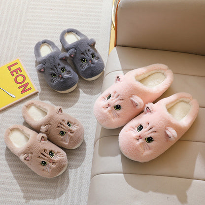Cute Cat Plush Slippers Winter Warm Floor Bedroom Home Slippers For Couple Non-slip House Shoes Women Men Limorista
