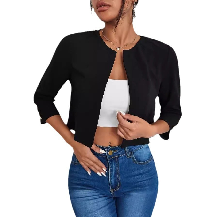 Solid Color Slit Bomber Jacket Limorista
