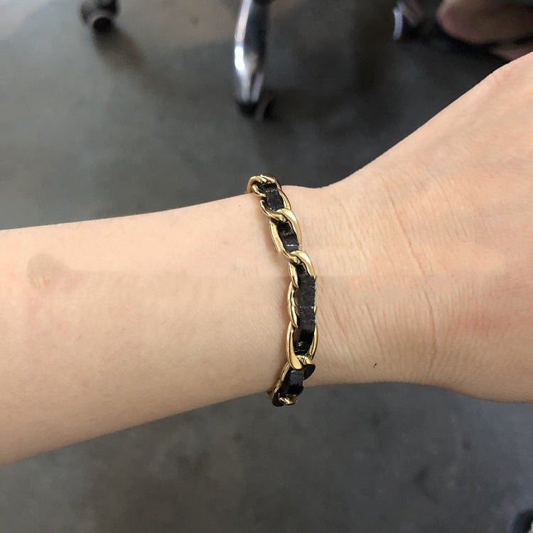 18K Gold Titanium Steel Plated European And American Fashion Metal Chain Leather Rope Limorista