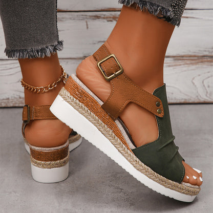 Fish Mouth Wedges Sandals With Straw Design Summer Peep Toe Buckle Beach Shoes For Women Limorista