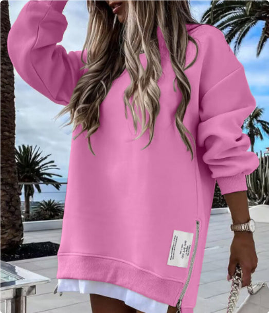 Zipper Decorations Round Neck Sweater Dress Limorista