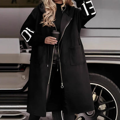 Hooded Windbreaker Long Jacket With Pockets And Drawstring Design Solid Color Knit-Sleeved Trench Coat For Women Clothing Fall Winter Limorista