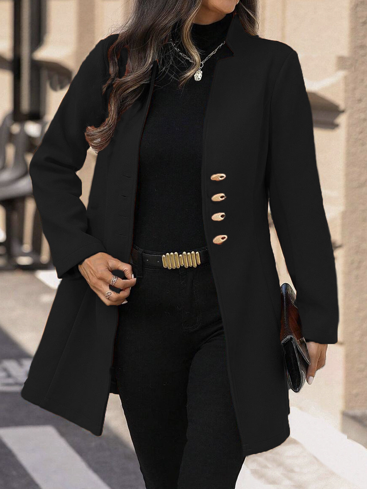 Autumn And Winter Slim Korean Style Solid Color Women&