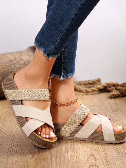 Woven Cross-strap Slippers Summer Platform Sandals Women Flat Beach Shoes Limorista