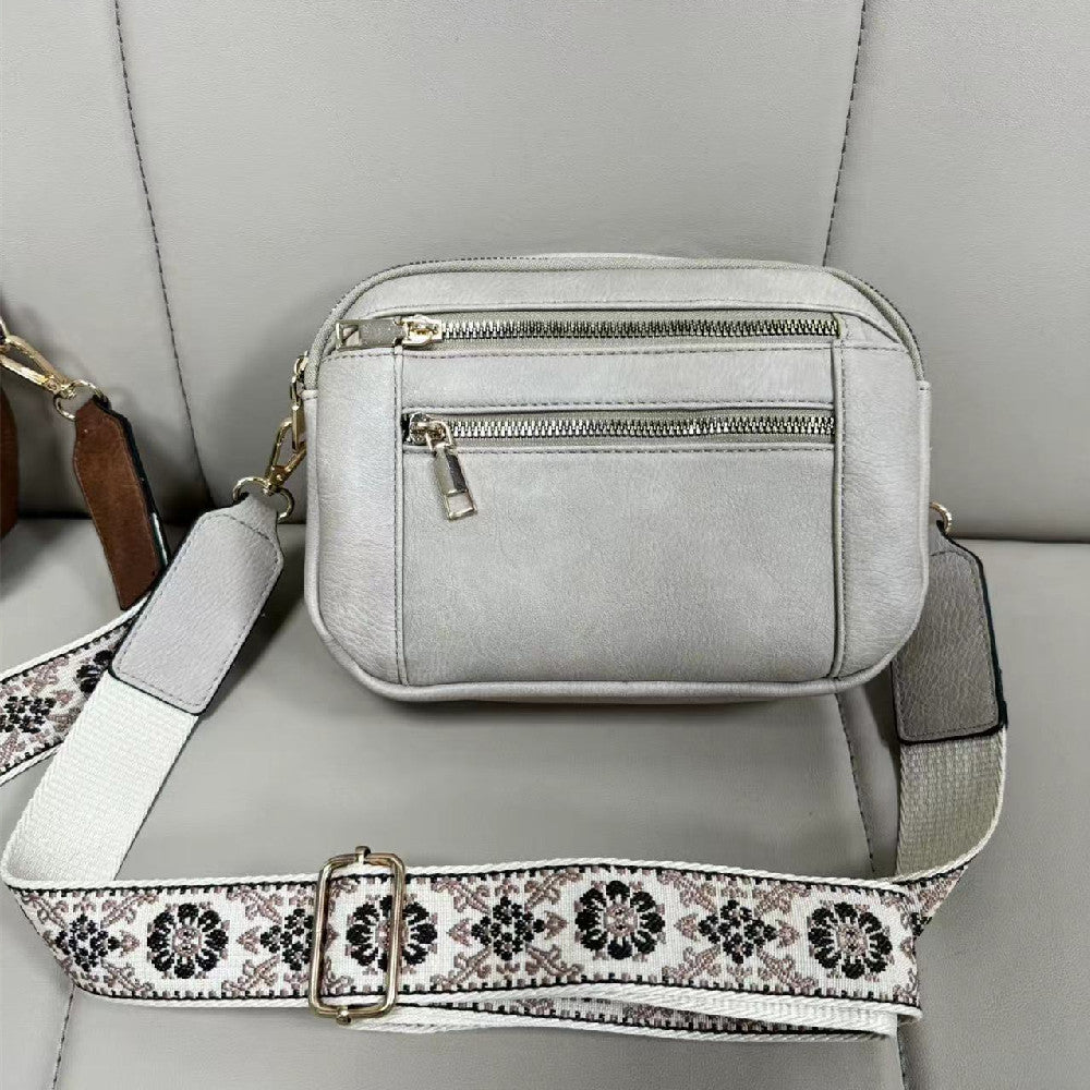 Triple-zipper Shoulder Bag With Floral Embroidered Straps Fashion Colorblock Multi-functional Crossbody Bags For Women Limorista
