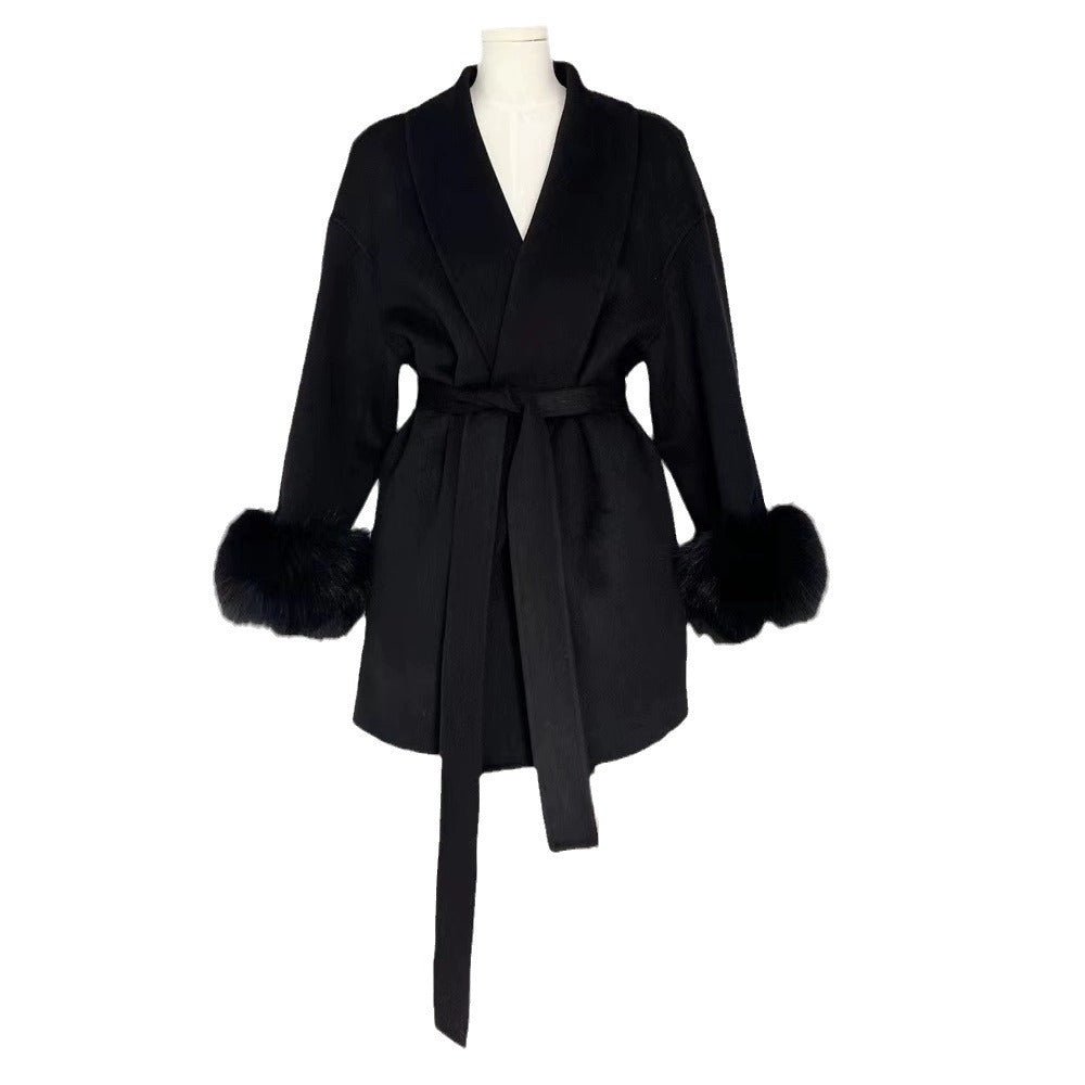 Cuff Detachable Fox Fur Elegant Double-sided Cashmere Coat Limorista