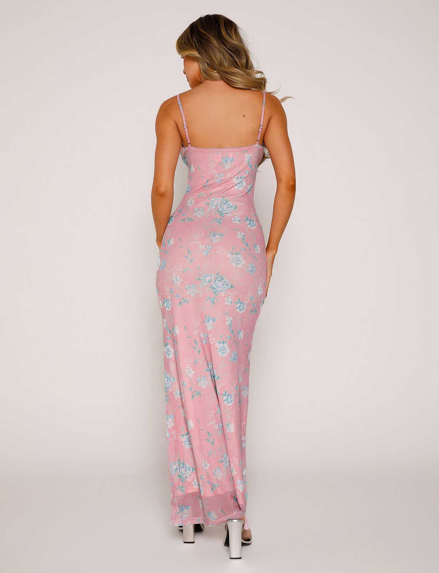 Y2K Slim Flowers Printing Slip Dress Women&