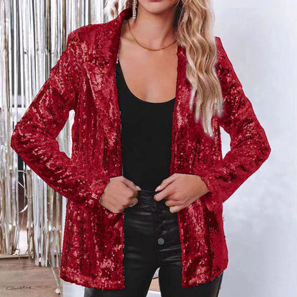 Lapel Long Sleeve Sequined Casual Suit Jacket Women Limorista