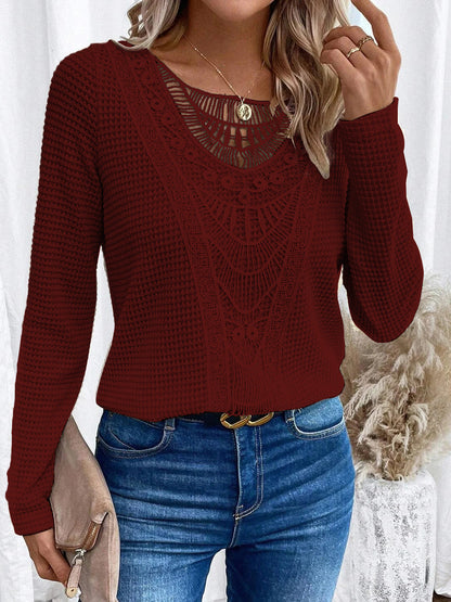 Lace Patchwork Round Neck Women&