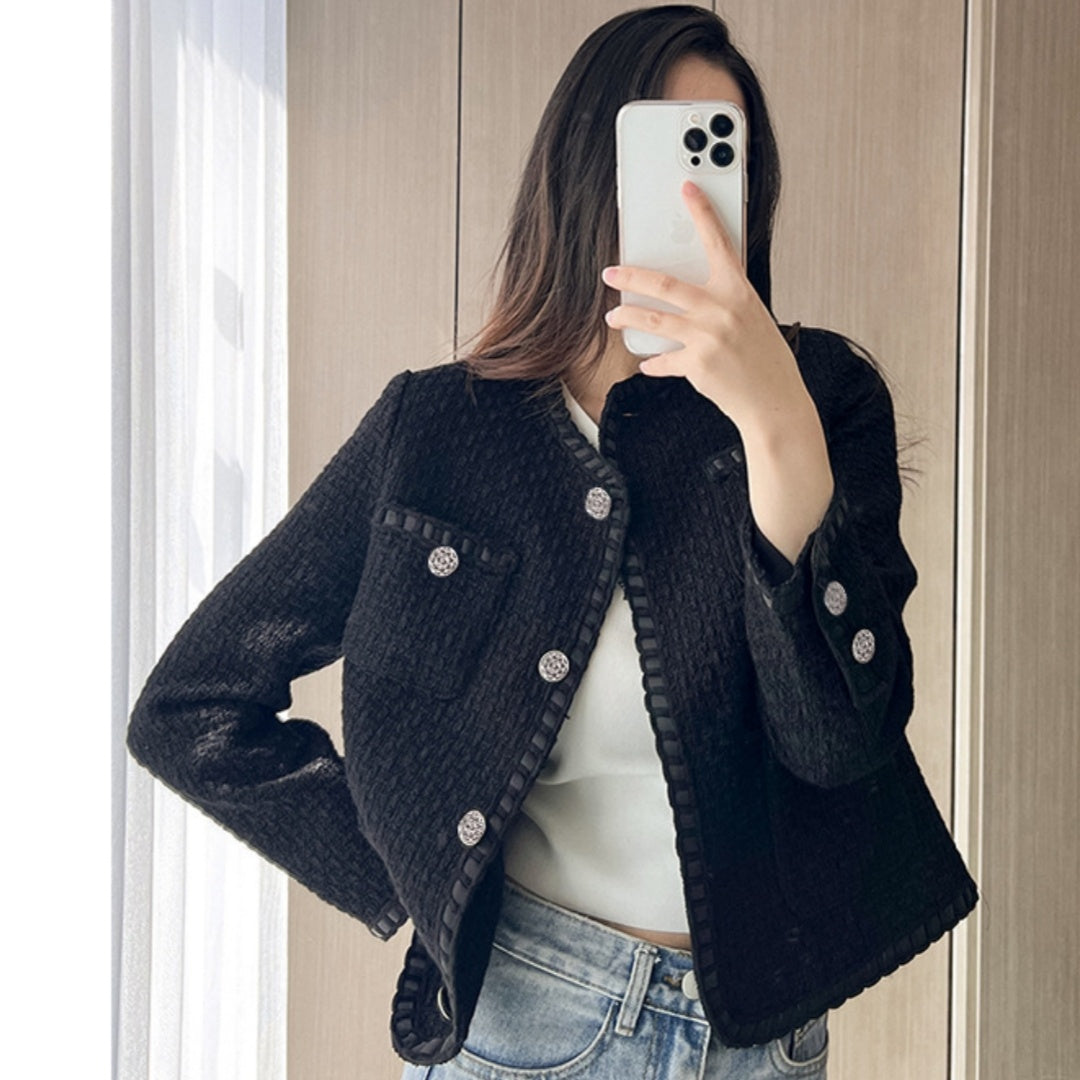 Black Rough Flower Top Autumn And Winter Thick Warm Jacket Limorista