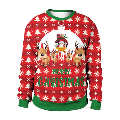 Men And Women Digital Printing Christmas Round Neck Sweater Tops Limorista