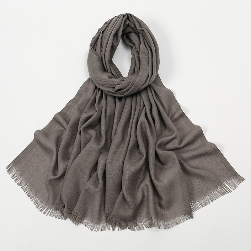 Flat Slub Cotton Solid Color Scarf Breathable Monochrome Limorista