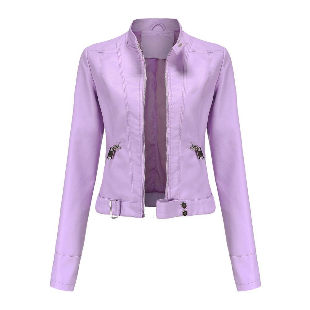 Ladies Leather Jacket With Stand-up Collar Limorista