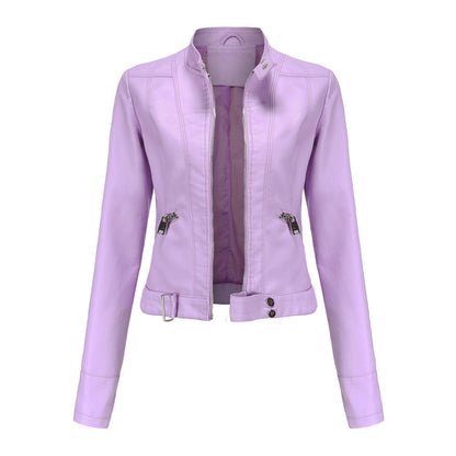 Ladies Leather Jacket With Stand-up Collar Limorista