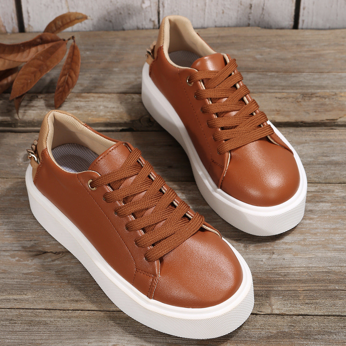 Round Head Cross Strap Thick Bottom Casual Low-top Sneakers Chain Pumps Limorista