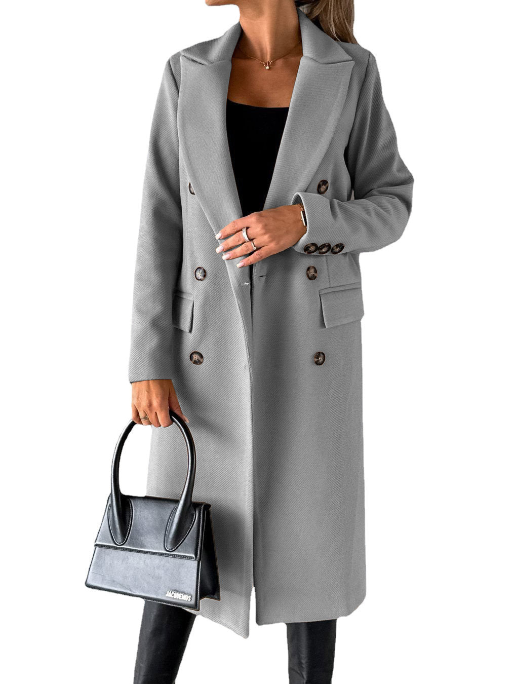 Long Sleeve Lapel Coat Winter Fashion Solid Double Breasted Slim Long Jacket Womens Clothing Limorista