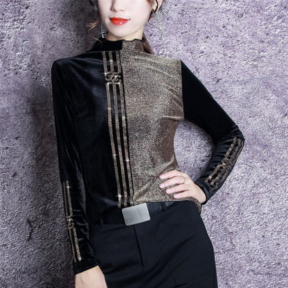 Western Style Autumn And Winter Bright Silk Stitching Shirt Limorista