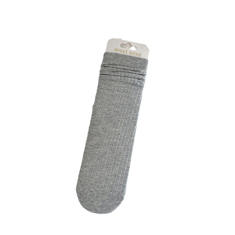 Solid Color Yarn Sunken Stripe Women White Tube Bunching Socks Women Limorista