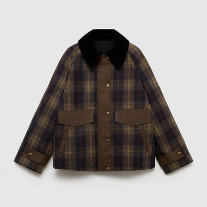 Autumn And Winter Plaid Fur Collar Cotton-padded Coat Limorista