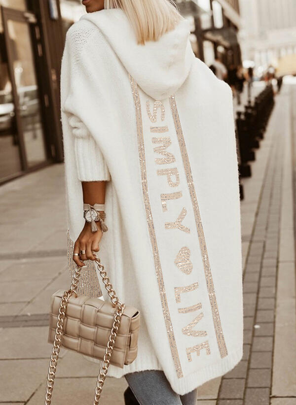 New Long Hooded Letter Print Color Blocking Pocket Sweater Limorista