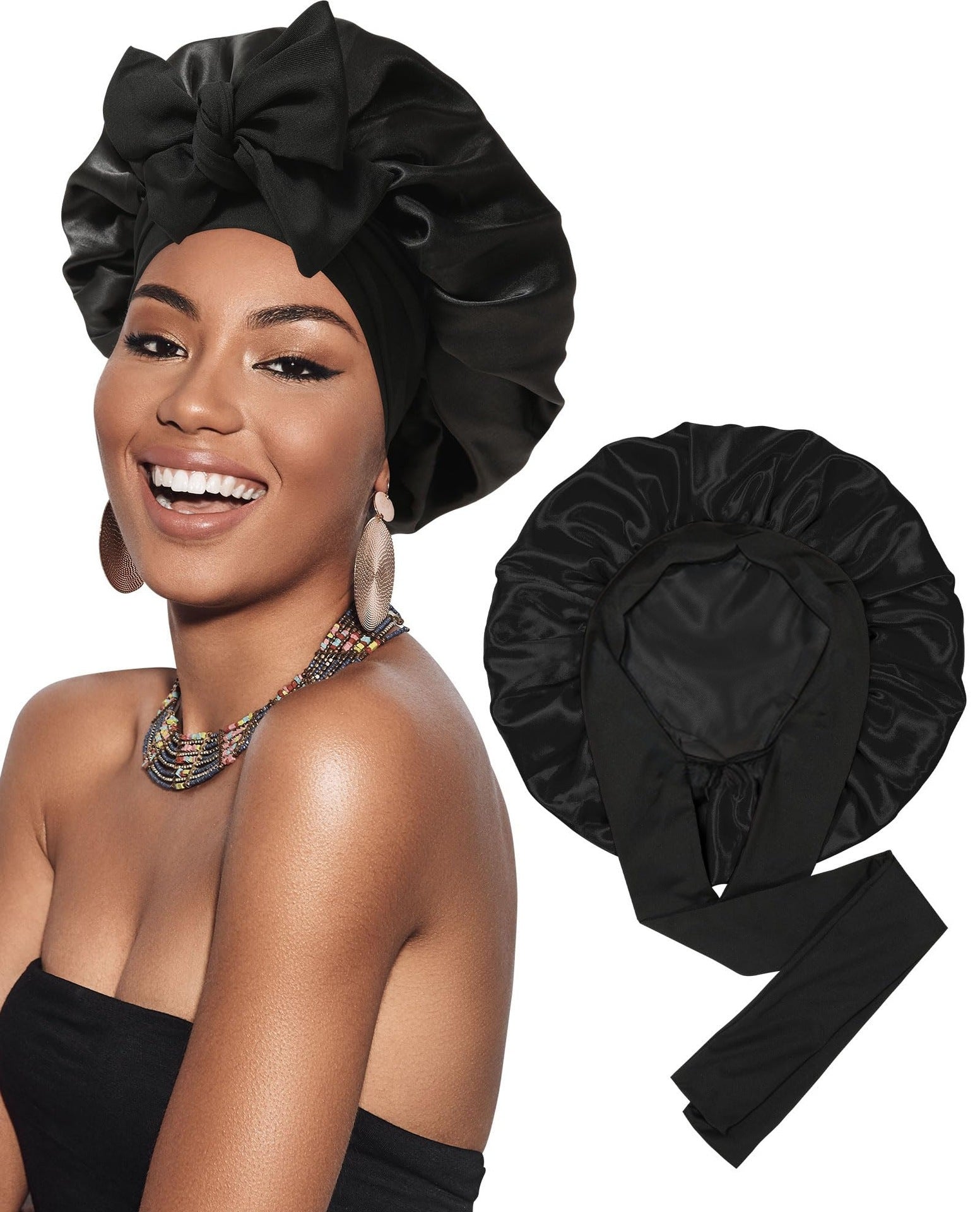 Double-layer Ribbon Round Cap Bow Hair Care Wide-brimmed Hat Limorista
