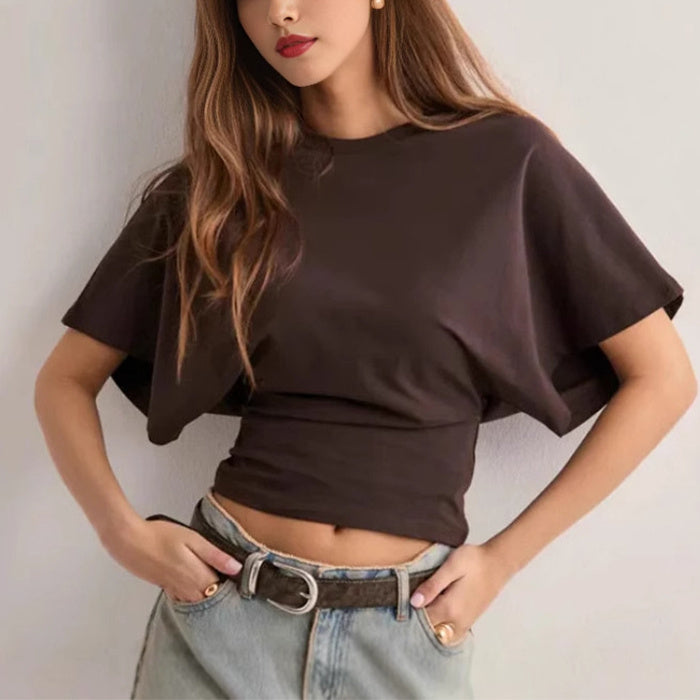 Summer Batwing Sleeve T-shirt Ins Fashion Round Neck Pullover Short-sleeved Tops For Women Clothing Limorista