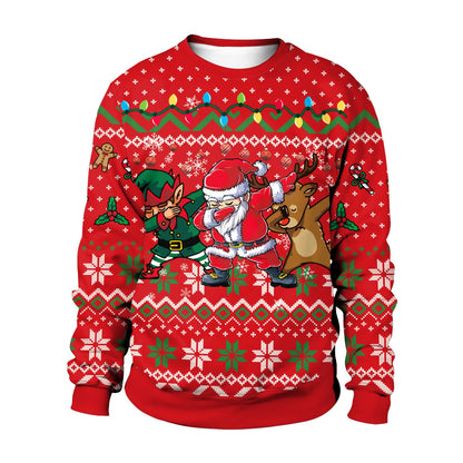 Men And Women Digital Printing Christmas Round Neck Sweater Tops Limorista