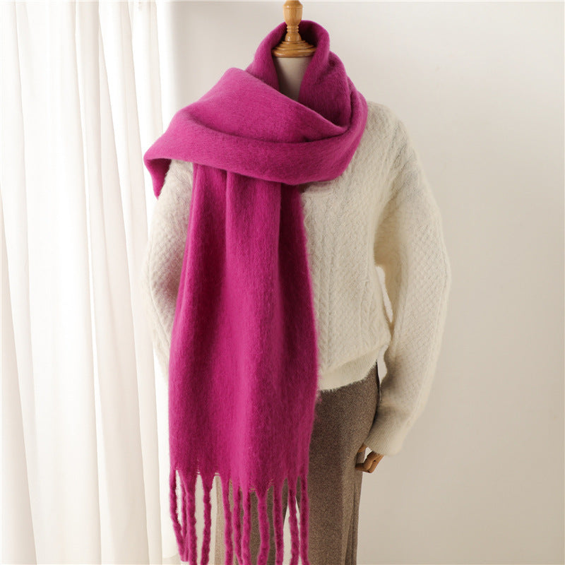 Mohair Pure Color All-matching Winter Warm Lengthened Fringe Bib Towel Limorista