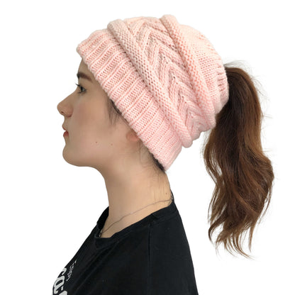 Ladies Ponytail Beanie Knit Stretch Hat Limorista