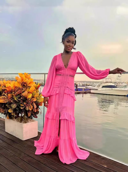 Elegant Stitching Long Sleeve V-neck Dress Limorista