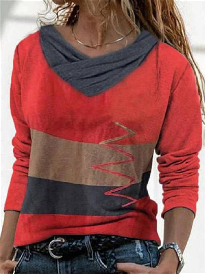 V-neck Long Sleeve Positioning Print T-shirt Limorista