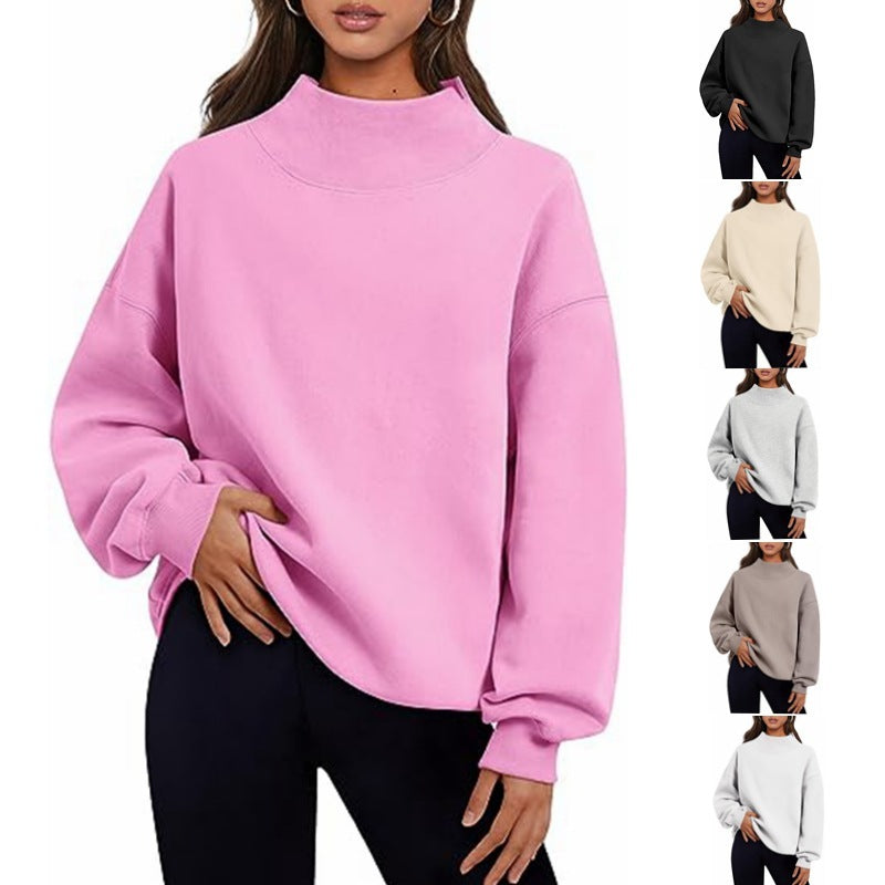 Pullover Sweatshirt Solid Color Loose Tops Round Neck Hoodie Women Thick Clothing Limorista