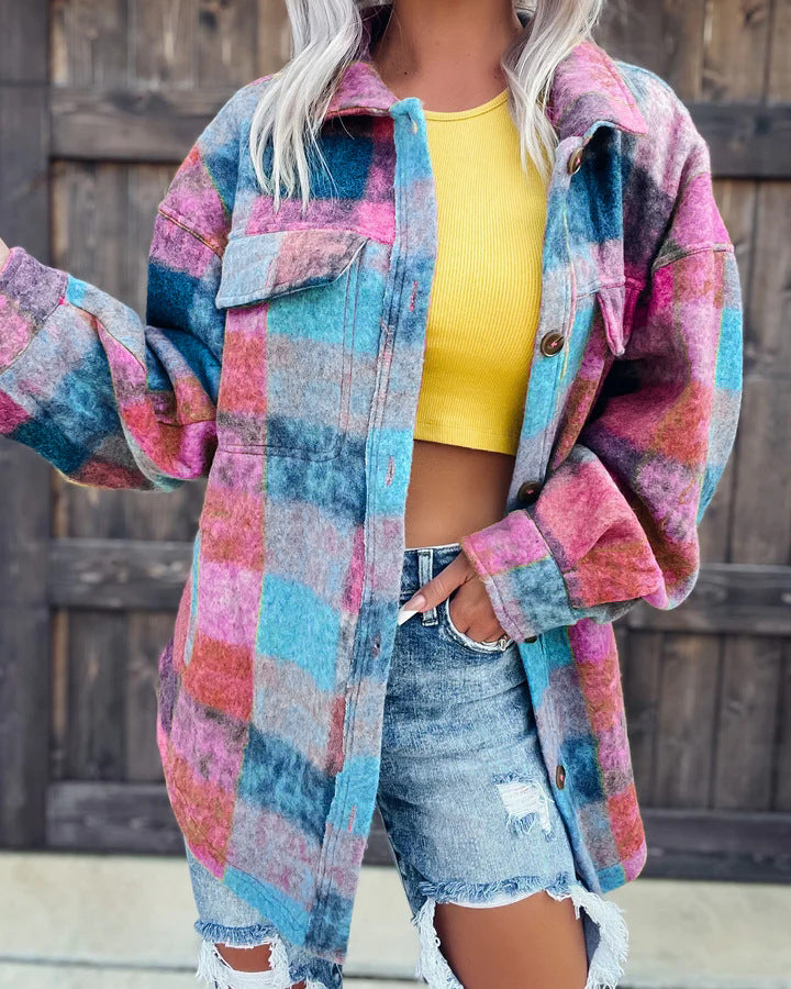 Printed Fashion Polo Collar Long-sleeved Coat Limorista