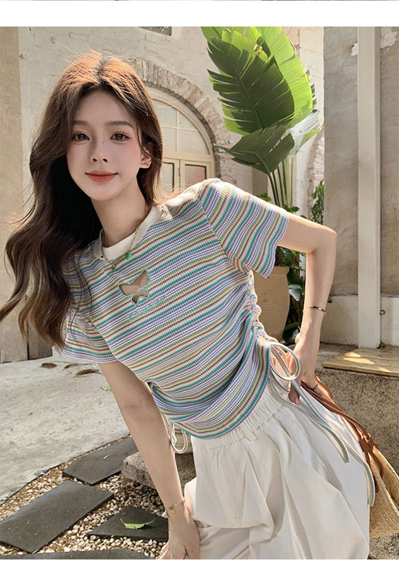 Niche Striped Drawstring Waist-tight French Sweet And Spicy Limorista