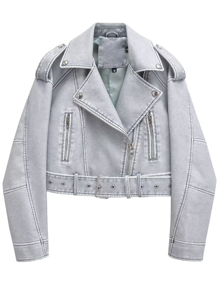 Washed Leather Motorcycle Jacket Women Limorista