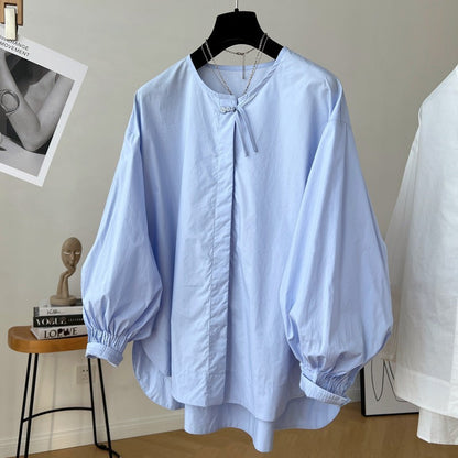 Tassel Pleated Sleeve Shirt Women&