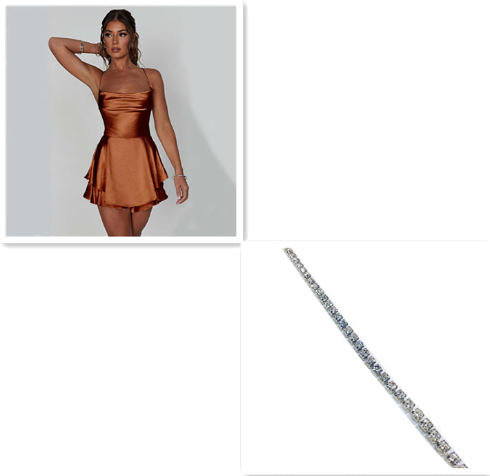 Sexy Suspender Skirt For Women Elegant Slim Strap Satin Backless Lace Up A-Line Short Dress Lady Limorista