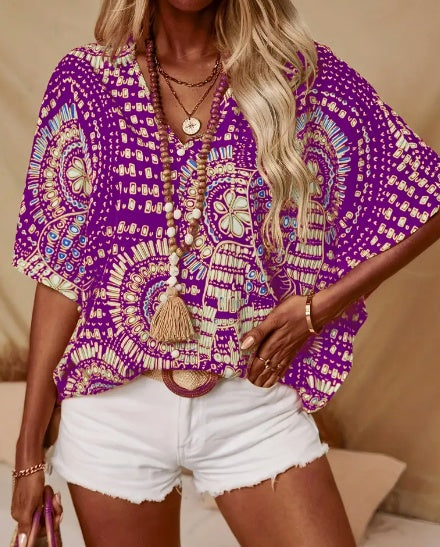 Vacation Style Batwing Sleeve Top Limorista