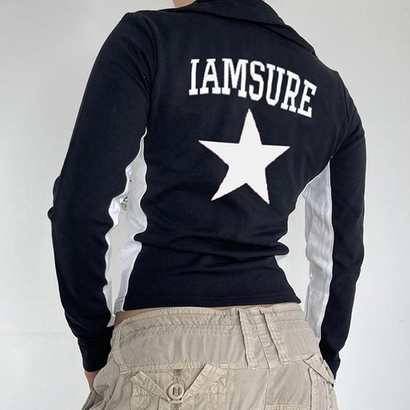 Simple Black And White Pentagram Color Contrast Sweater Coat Limorista